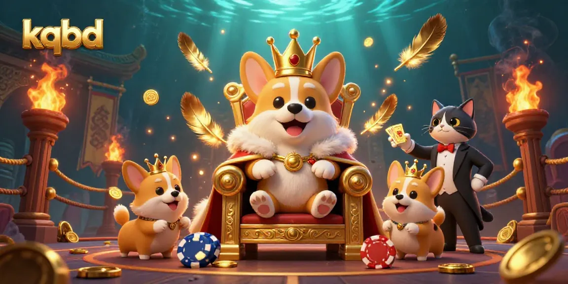 Experience thrilling outcomes with KQBD, featuring poker chips, royal corgi, and dynamic betting tokens.