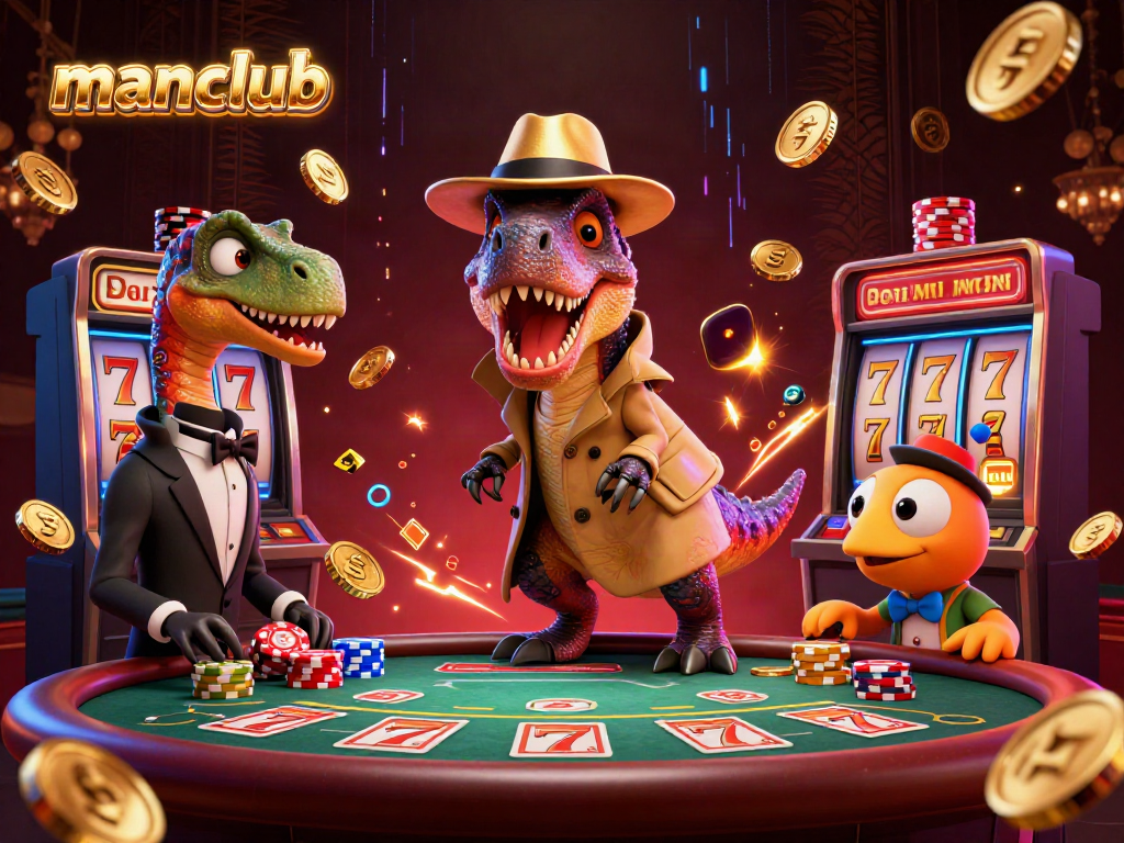 Enjoy thrilling moments at manclub with a velociraptor card counter, stegosaurus pit boss, and jackpot reels.