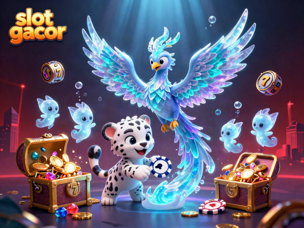 Experience thrilling slot gacor action with an enchanted scene of a mystical ice phoenix and casino elements.