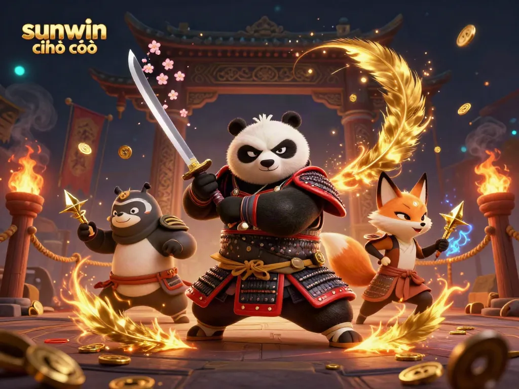 Engage in thrilling action with sunwin chính chủ, where a samurai panda battles in a vibrant 3D casino world.