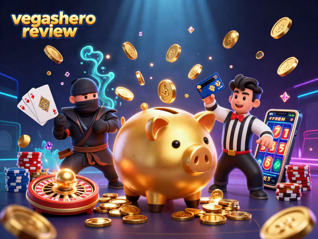 Experience the thrills in this vibrant vegashero review scene filled with dynamic game elements and playful characters.