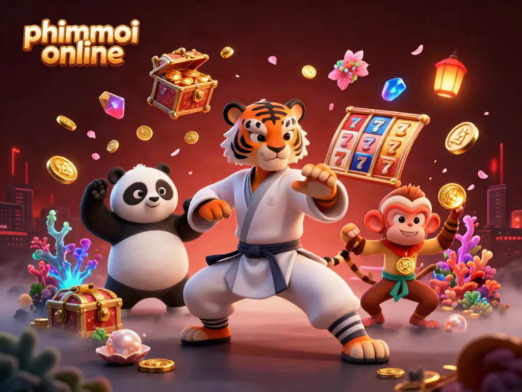 Experience phimmoi online's thrilling gaming action with cartoon characters amid vibrant casino elements.